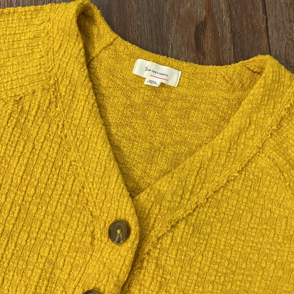 Vince Camuto Textured Semi-crop Top Button Cardigan Sweater Jacket Mustard Gold - Picture 6 of 7